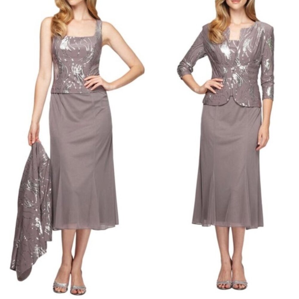 Alex Evenings Women's Sequin A-Line Midi Dress and Jacket